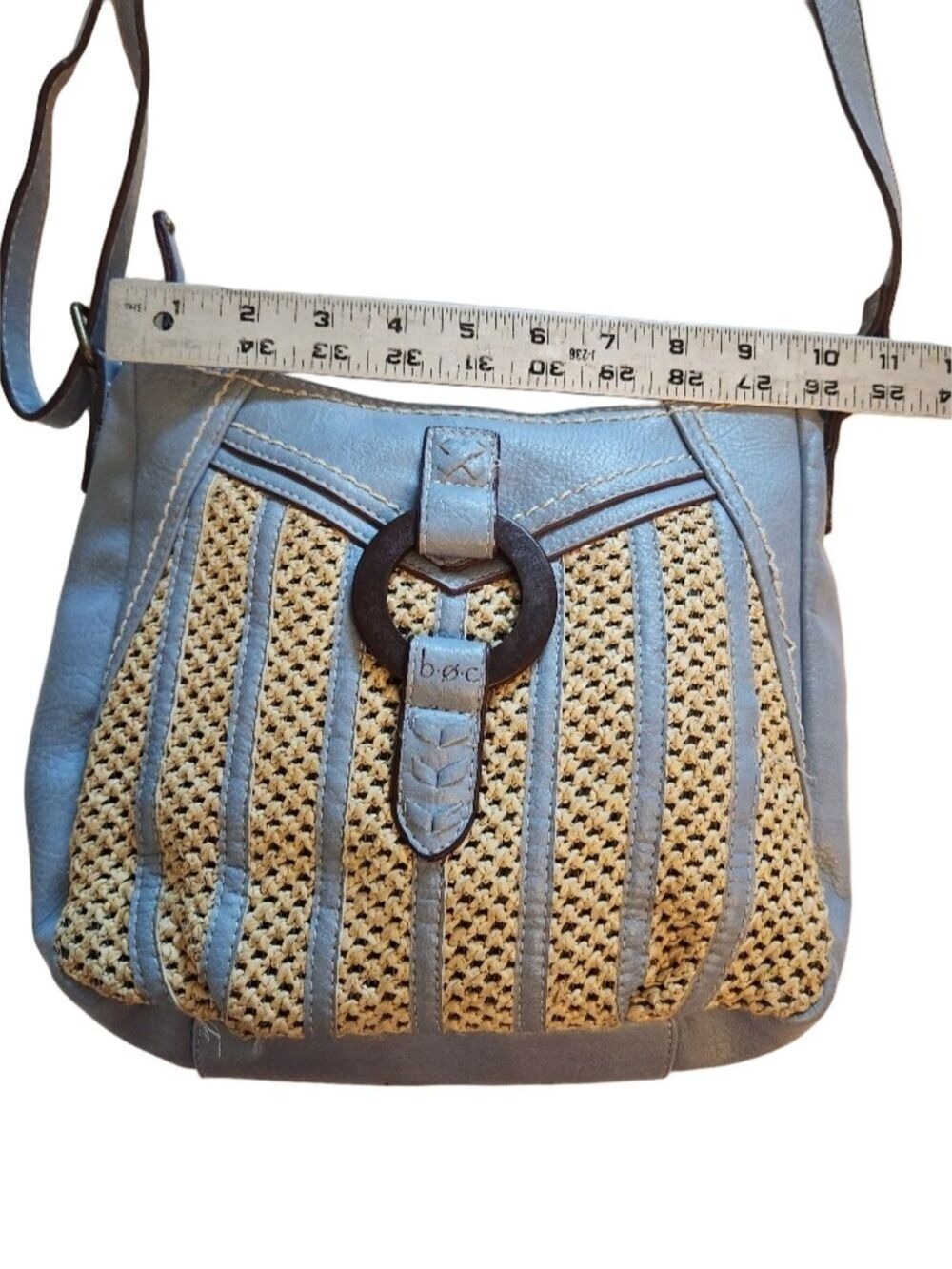 b.ø.c. Born Concept Cornflower Blue Faux Leather & Woven Straw Crossbody Bag - Picture 9 of 16